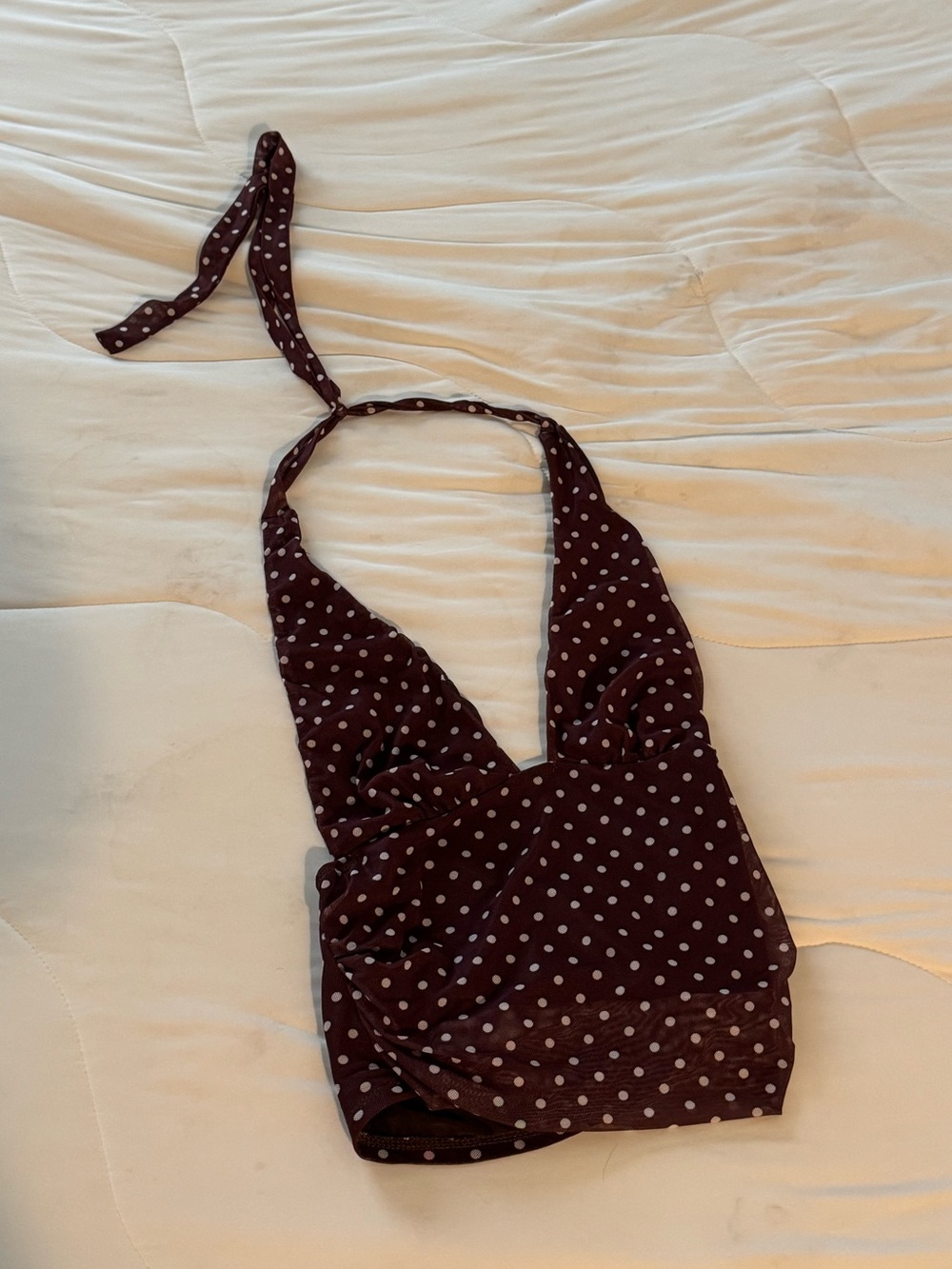 Polka Dot Halter Backless Tank Top in Coffee Brown & White NWOT - Picture 2 of 9